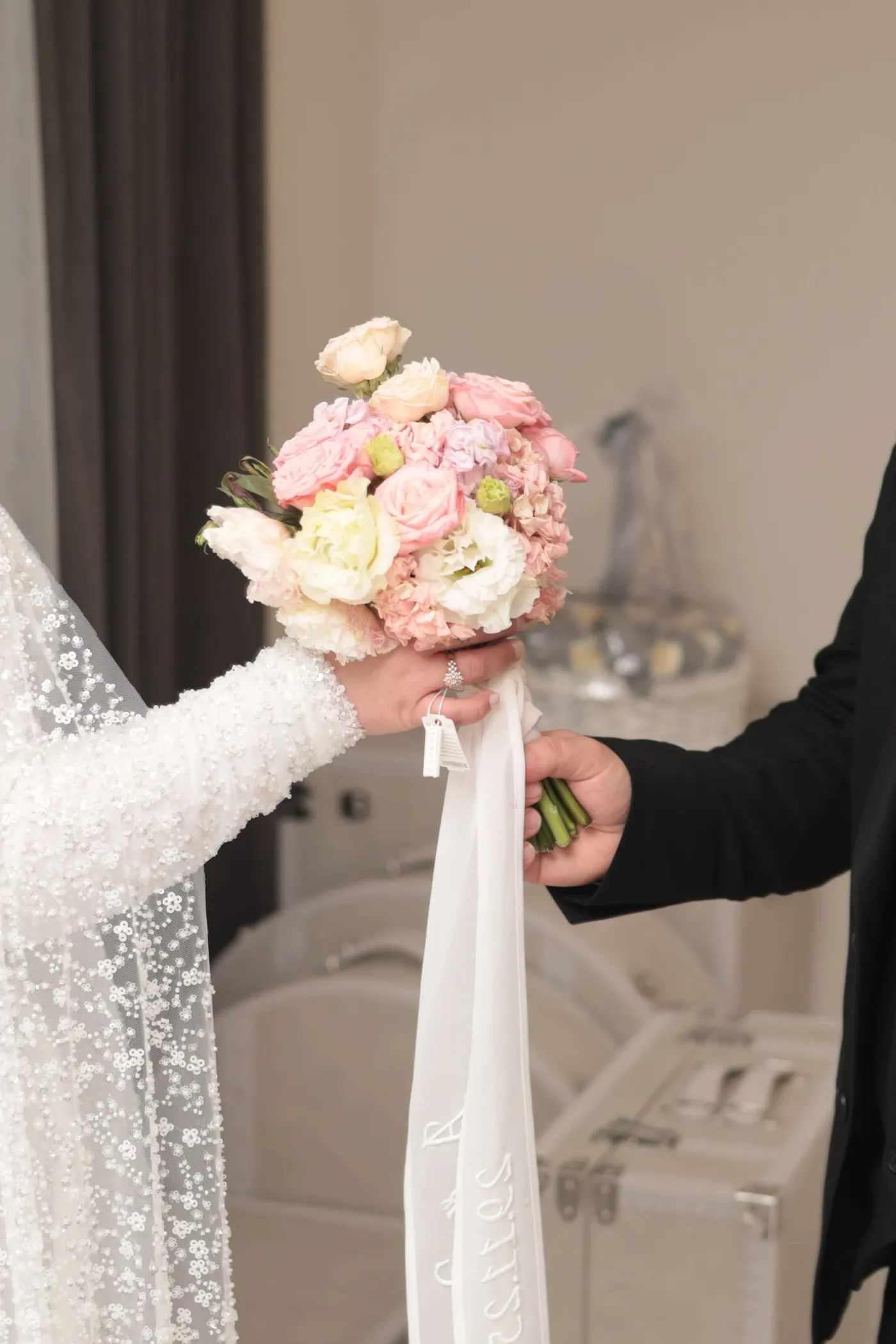 Bouquet de mariée rose et blanc